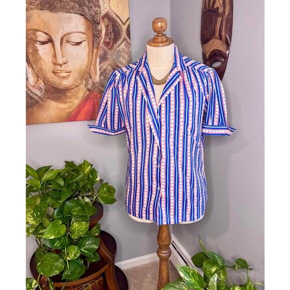 Vintage 70’s Retro Lady Manhattan Short Sleeve Blouse - Picture 1 of 9